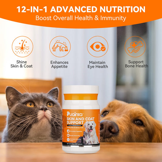 Puainta Vitamins for Itchy Skin ,Multivitamin for Dogs & Cats – 200 Tablets