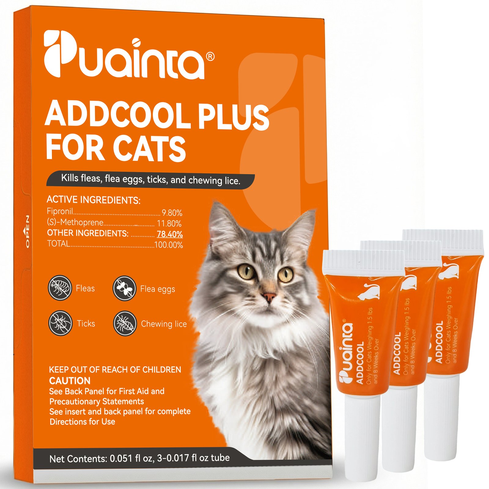 Puainta ADDCOOL Plus Cat Flea & Tick Solution – Fast-Acting Defense