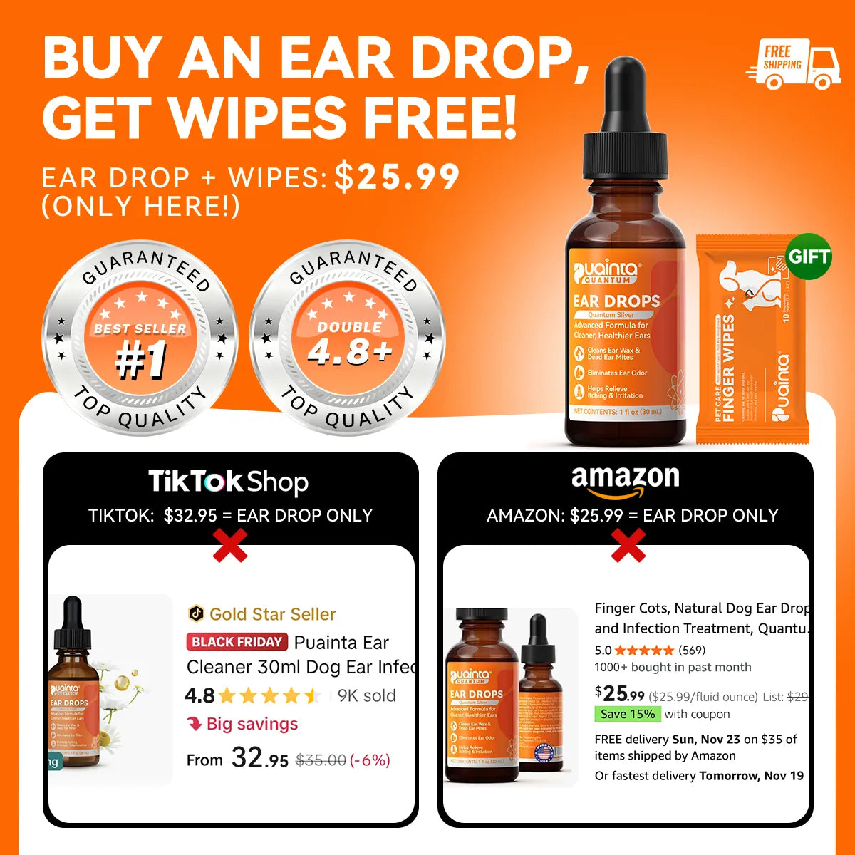 Puainta® Quantum Silver Ear Drops - Soothes itching, Cleans Earwax