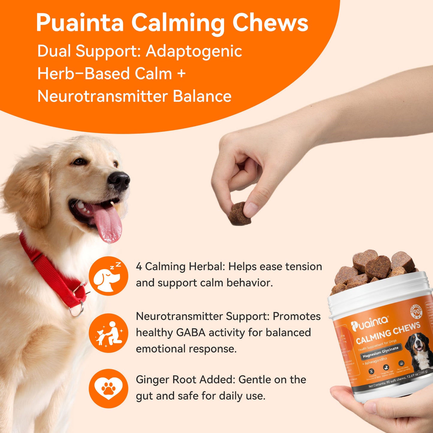 Puainta Calming Chews for Dogs – Natural Stress & Anxiety Support