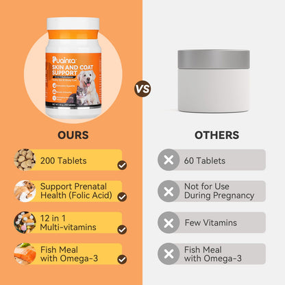 Puainta  Vitamins for Itchy Skin ,Multivitamin for Dogs & Cats – 200 Tablets