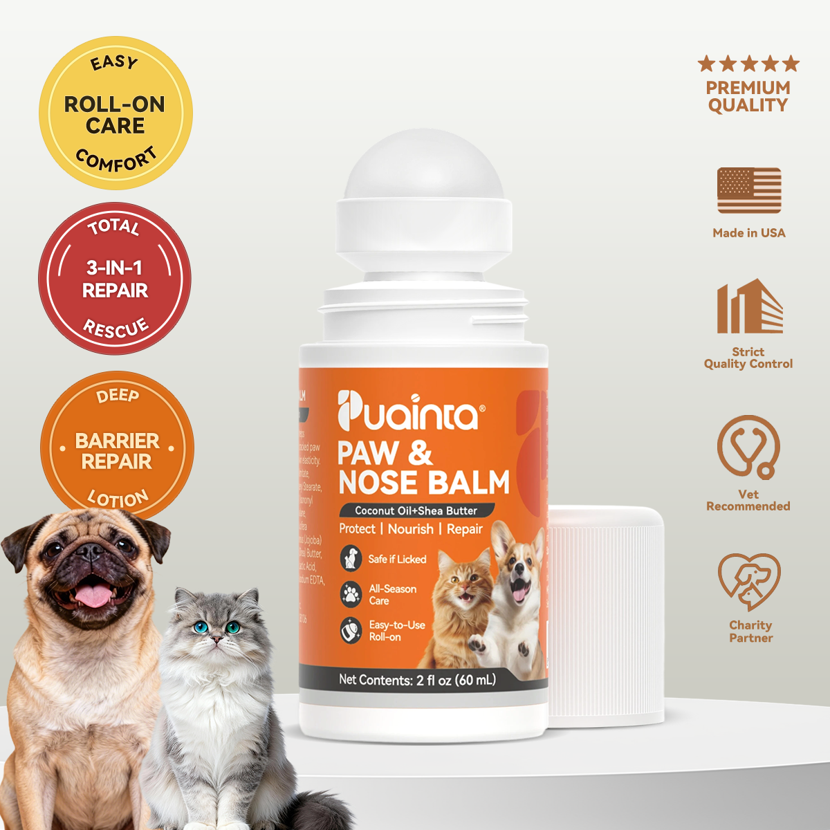 Bálsamo en Barra PUAINTA para Patas y Nariz, Protección para Perros y Gatos para Todas las Estaciones