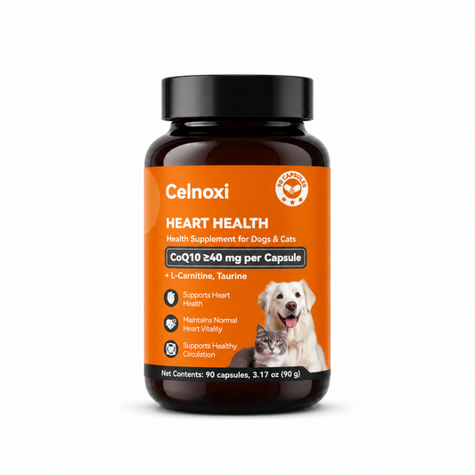 Celnoxi Heart Health Supplement for Dogs & Cats, CoQ10 40mg per Capsule with L-Carnitine & Taurine, Supports Heart Function, Normal Circulation & Vitality, 90 Capsules
