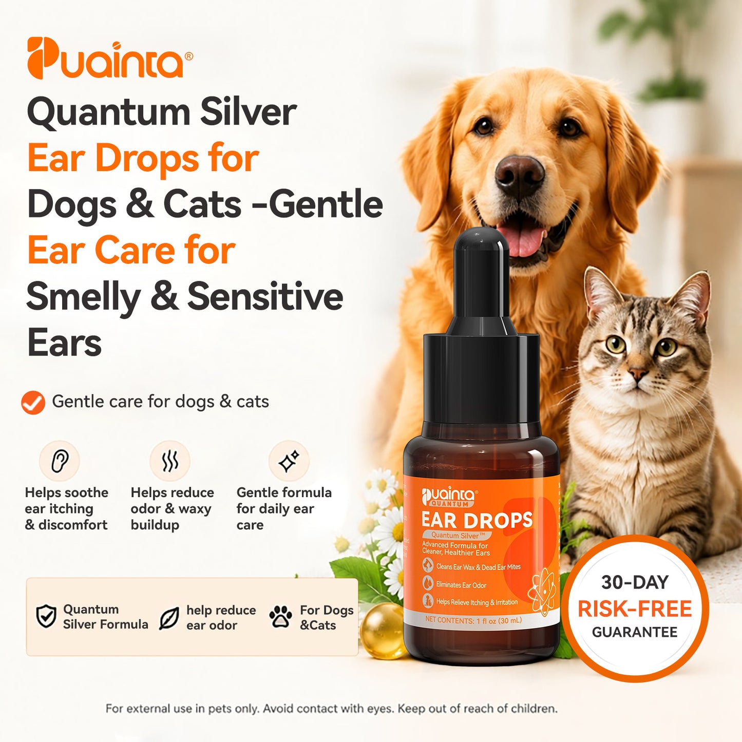 Puainta Quantum Silver Ohrentropfen für Hunde und Katzen – Sanfte Ohrenpflege