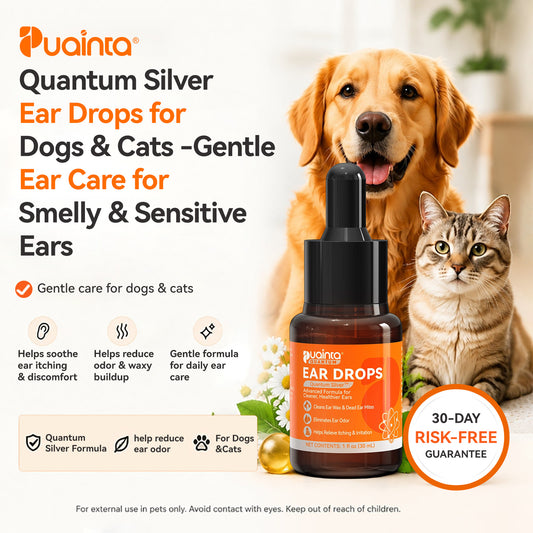Puainta Quantum Gotas para los Oídos de Plata para Perros y Gatos – Solución Suave para el Cuidado de los Oídos